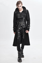 Black Open Collar Printed Belted Long Mens Punk Coat - Product - 2