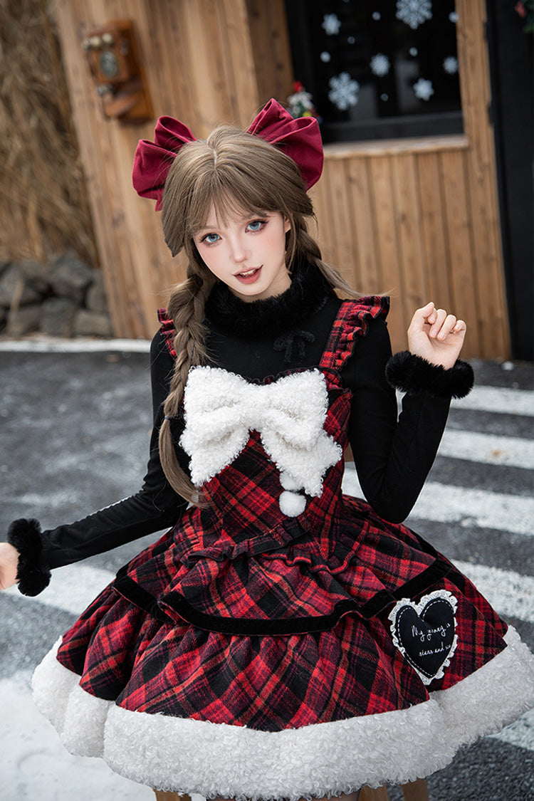 [Letters & Poems · Snowy Night Serenade] Triple-Layered Print Ruffle Bowknot Sweet Lolita Jsk Dress Set 2 Colors - Product - 9