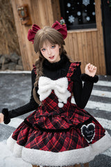 [Letters & Poems · Snowy Night Serenade] Triple-Layered Print Ruffle Bowknot Sweet Lolita Jsk Dress Set 2 Colors - Product - 9