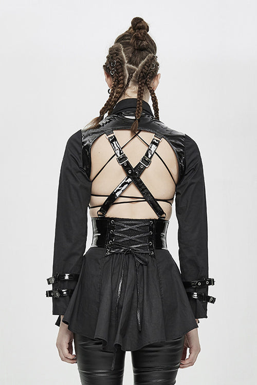Black Hollow Out Design Leather Sexy Womens Gothic Dress - Product - 4