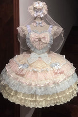 Rainbow Colors [Ballad of Feathers] Sleeveless Multi-Layered Ruffle Hanayome Bowknot Sweet Lolita Jsk Dress - Product - 3