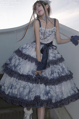 Multi-Color Multi-layer Cumulonimbus Print Ruffle Bowknot Sweet Lolita Jsk Dress - Product - 4