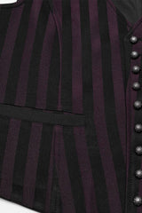 Black/Red V Collar Sleeveless Striped Print Buckle Men's Punk Vest - Product - 5