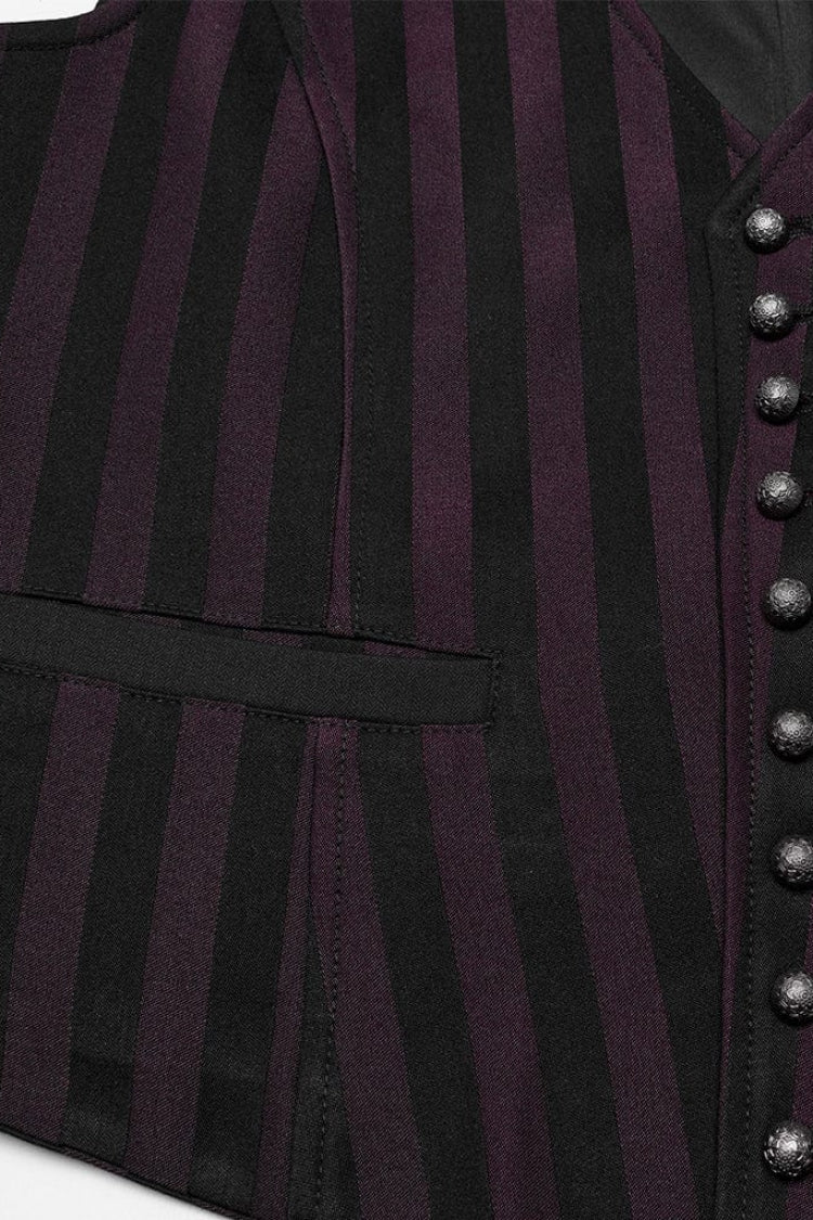 Black/Red V Collar Sleeveless Striped Print Buckle Men's Punk Vest - Product - 5