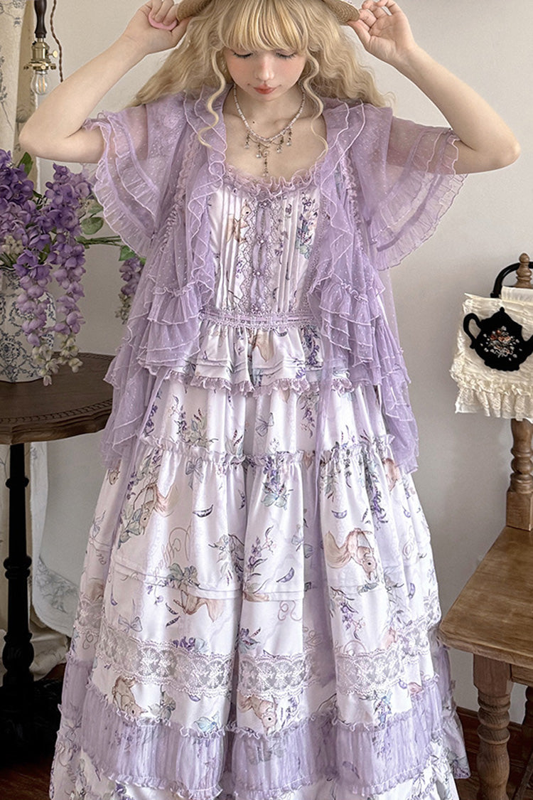 Purple [Pea Squirrel] Sleeveless Multi-Layered Pastoral Print Ruffle Embroidery Lace Sweet Elegant Lolita Jsk Dress - Product - 2