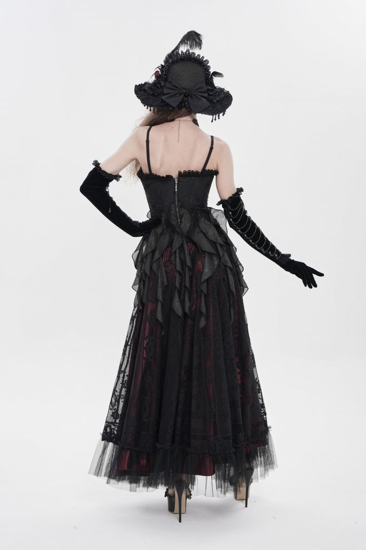 Black Ruffled Lace Lace-Up Slim Women's Gothic Overbust Corset - Product - 3
