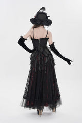 Black Ruffled Lace Lace-Up Slim Women's Gothic Overbust Corset - Product - 3