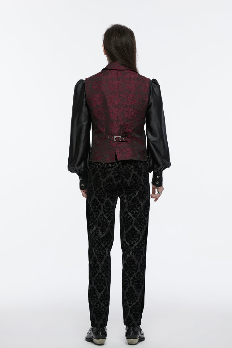 Red Sleeveless Jacquard Buckle Zip Men's Gothic Waistcoat - Product - 6