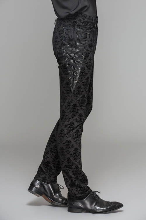 Black Party Court Flocking Patterned Gothic Mens Pants - Product - 3