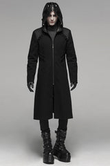 Black Long Sleeves Hooded Rivet Men's Punk Military Long Jacket - Product - 4