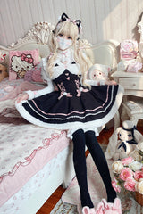 [Star Who Meow] Double-Layered Bowknot Autumn and Winter Sweet Lolita Jsk Dress 3 Colors - Black - 2