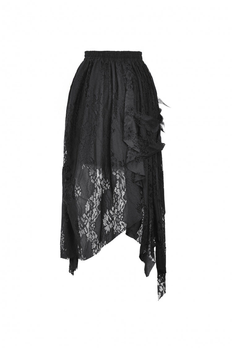 Black Women's Gothic Lace Irregular Distressed Hanky‑Hem Skirt - Product - 16
