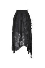 Black Women's Gothic Lace Irregular Distressed Hanky‑Hem Skirt - Product - 16