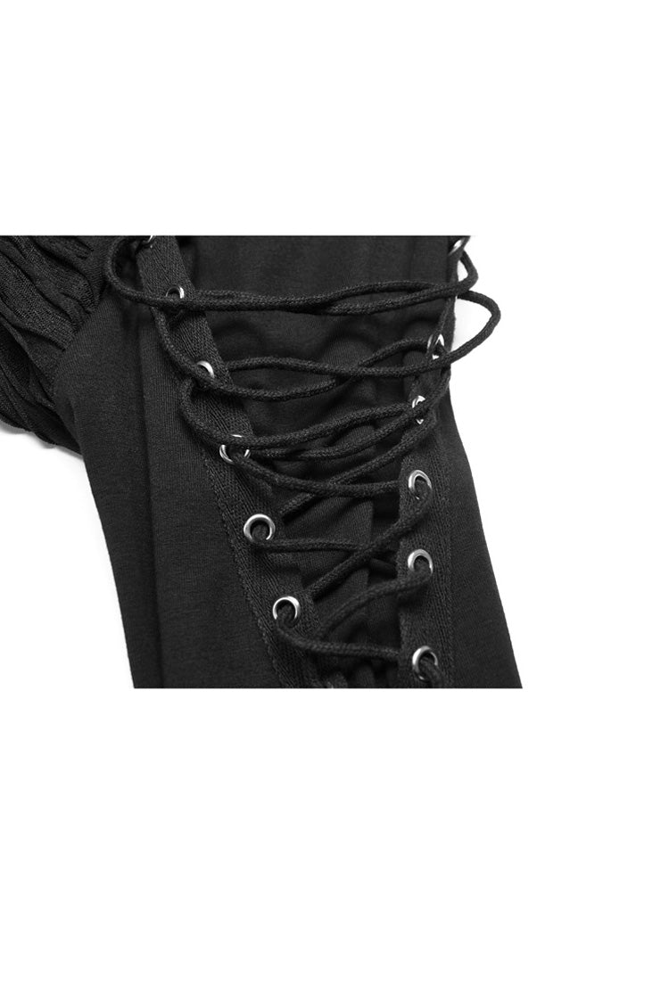 Black Broken Holes Arm DrawString Long Sleeve Hooded Knit Tight  Women's Gothic T-Shirt - Product - 6