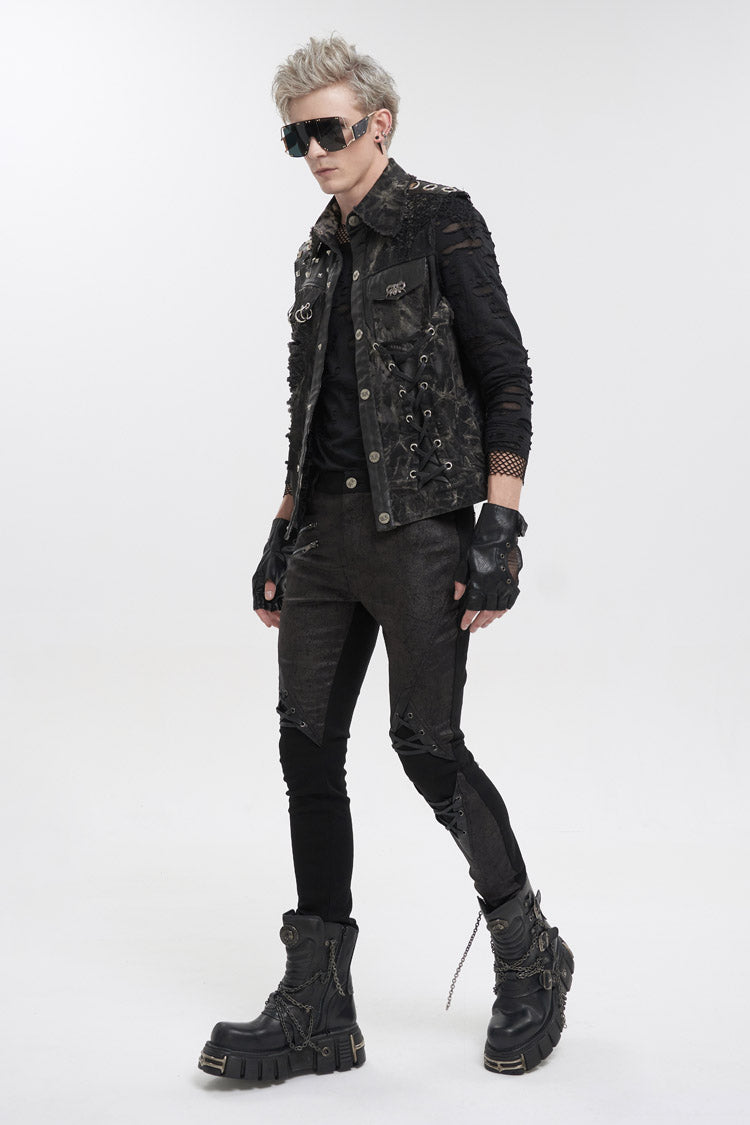 Black Loose Non-Stretch Tie-Dye Decadent Snatched Skull Sheep Head Decoration Men's Punk Vest - Product - 6
