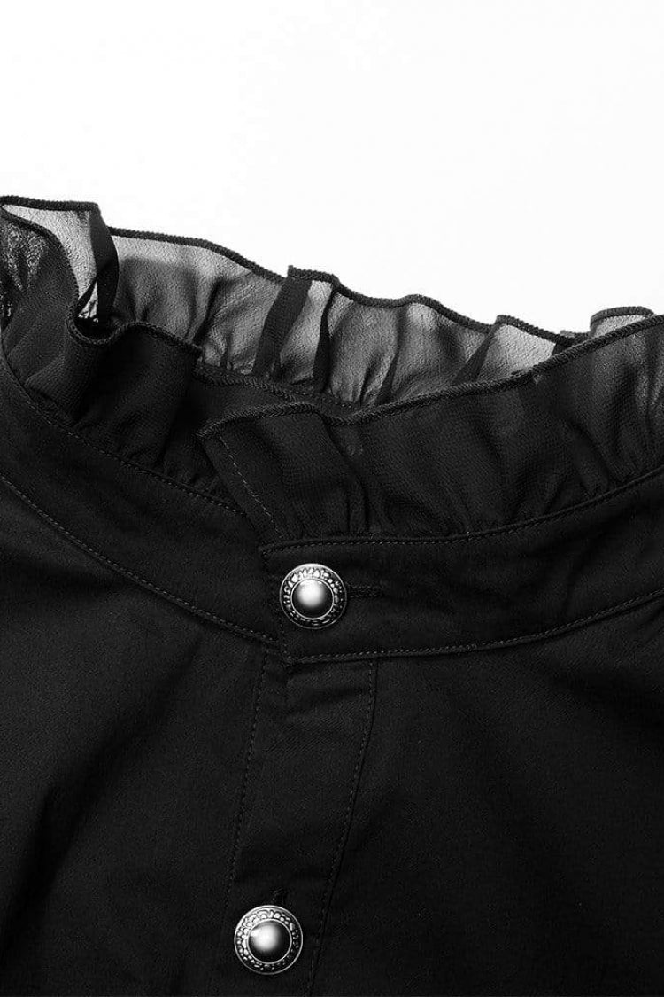 Black Stand Collar Long Sleeves Metal Button Lace Mens Gothic Blouse - Product - 5
