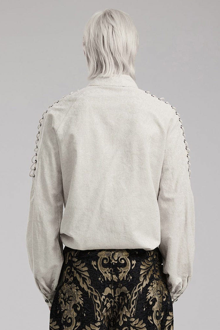 Men's Long Puff Sleeves Shoulder Straps Embroidery Mens Gothic Blouse 2 Colors - Product - 4