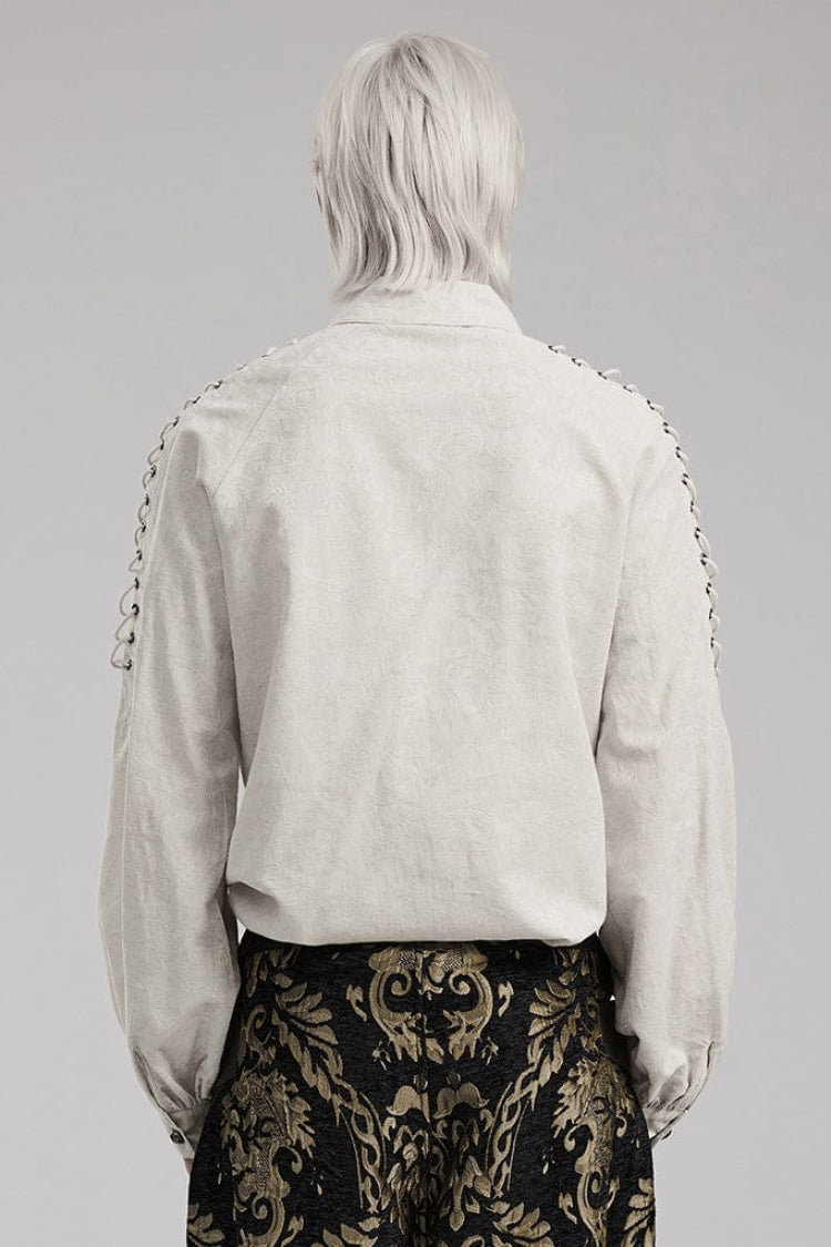 Men's Long Puff Sleeves Shoulder Straps Embroidery Mens Gothic Blouse 2 Colors - Product - 4