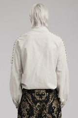 Men's Long Puff Sleeves Shoulder Straps Embroidery Mens Gothic Blouse 2 Colors - Product - 4