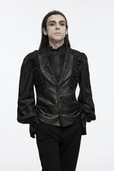 Black Sleeveless Buckle-up Ruffle Men's Gothic Vest - Product - 2