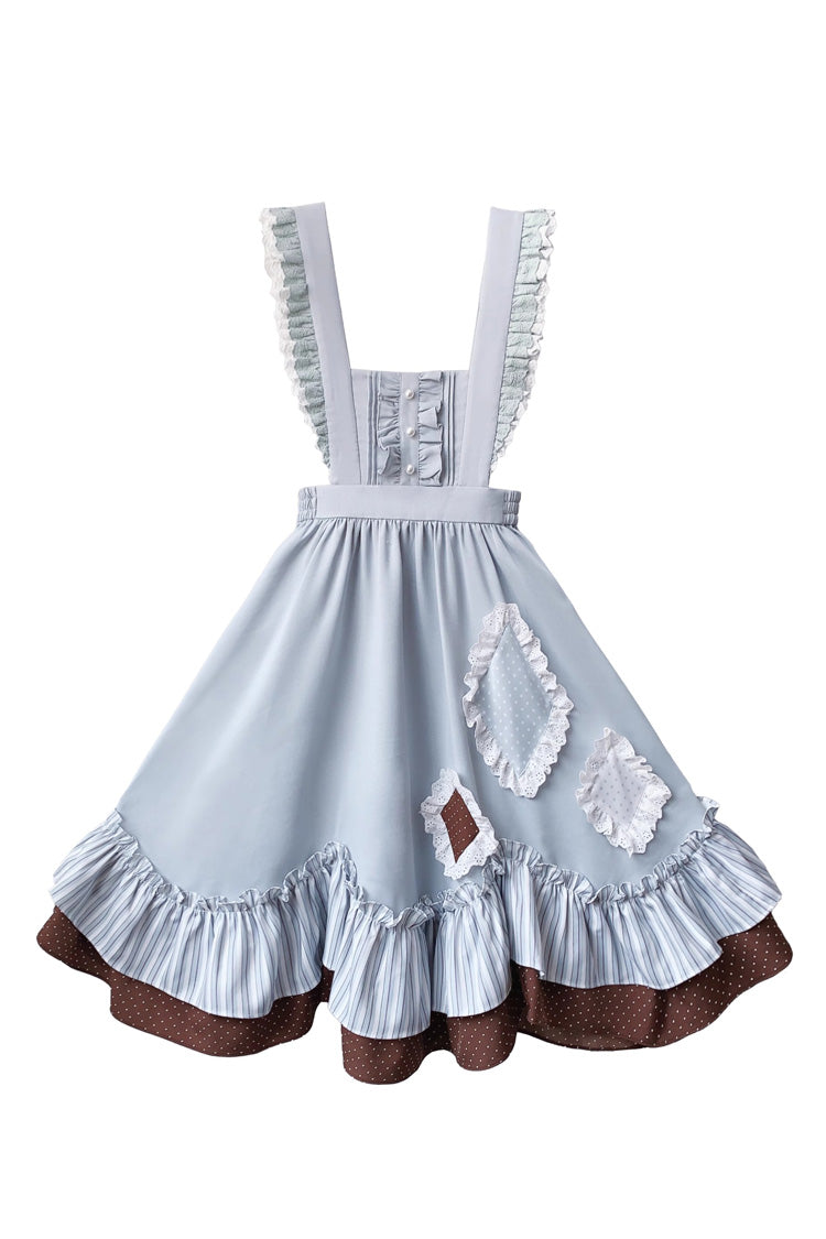 Blue [Magic Vocal Club] Sleeveless Print Ruffle Bowknot Sweet Alice College Style Elegant Lolita Jumper Dress - Product - 3