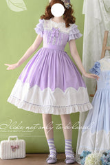 [Summer Wind] Short Sleeves Polka Dot Print Ruffle Embroidery Sweet Lolita Dress 3 Colors - Purple - 6
