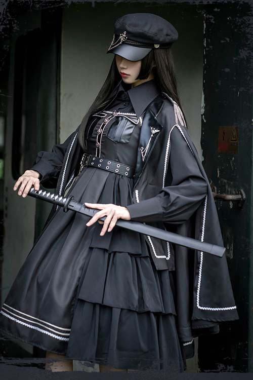 Black Night Owl Handsome Cool Gothic Lolita JSK Dress - Product - 2