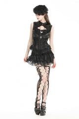 Black Sleeveless Cut-Out Lace Trim Side Lace-Up Women's Gothic Sexy Corset Top - Product - 10