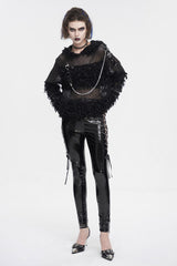 Black Segmented Mesh Matching Chain Women's Punk Hooded Sweater - Product - 2