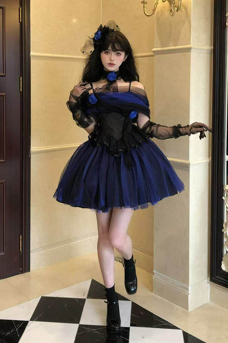 Klein Blue [Echo of Diana] Off Shoulder Ruffled Lace Gothic Lolita Dress - Product - 3