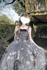 Silver Grey [Starry Night Solo] Ruffle Hanayome Embroidery Bowknot Lace Sweet Gorgeous Lolita Jsk Dress - Product - 2