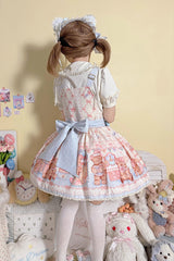[Bear Anniversary Celebration] Sleeveless Printed Ruffled Bow Sweet Lolita Strap Dress 2 Colors - Product - 11