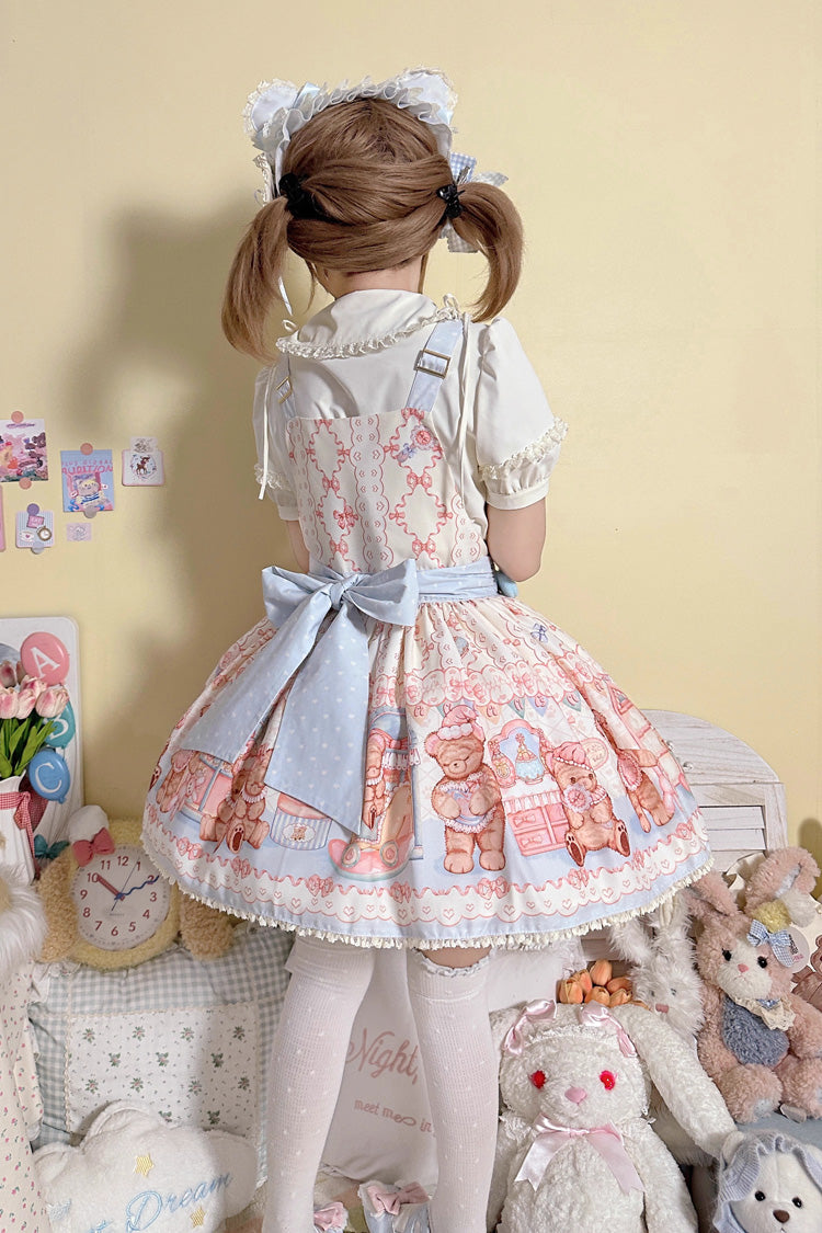 [Bear Anniversary Celebration] Sleeveless Printed Ruffled Bow Sweet Lolita Strap Dress 2 Colors - Product - 11