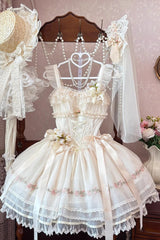 [Mist Champagne] Multi-Layered Ruffle Bowknot Lace Sweet Elegant Ballet Lolita Jsk Dress 3 Colors - Product - 3