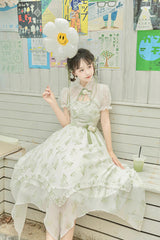 Lily of the Valley Spring Short Sleeves Jacquard Print Bowknot Irregular Sweet Lolita Jsk Dress - Product - 6