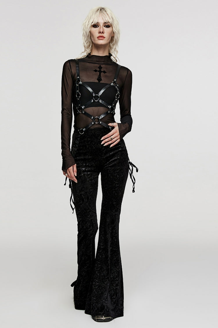 Black PU Leather Cross Metal Ring Buckle Women's Steampunk Body Harness - Product - 4
