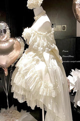 Princess Off Shoulder Multi-Layered Ruffle Bowknot Lace Sweet Elegant Lolita Strapless Dress - Product - 12