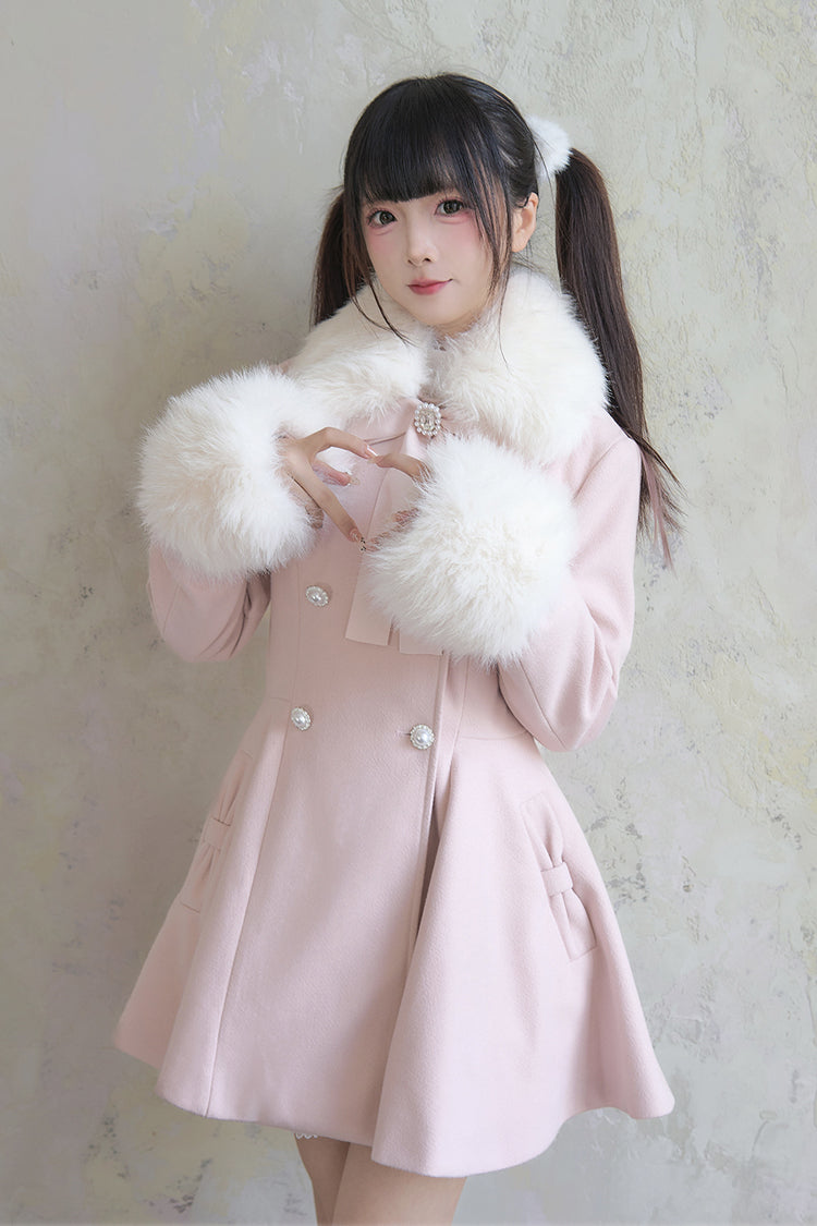 Pink Double-Breasted Long Sleeves Bowknot Japanese Sweet Lolita Coat - Product - 3