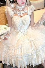 White [Jewelry Love Story] Halterneck Ruffle Hanayome Bowknot Lace Gothic Lolita Dress - Product - 12