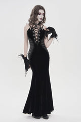 Black Off Shoulder Sleeveless Hanayome Spliced Lace-Up Slim Pleated Women's Gothic Jsk Dress - Product - 7
