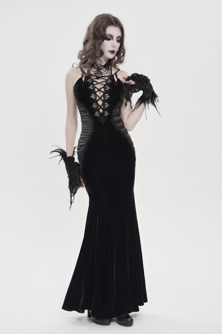 Black Off Shoulder Sleeveless Hanayome Spliced Lace-Up Slim Pleated Women's Gothic Jsk Dress - Product - 7