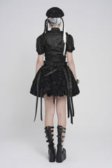 Black Bow Lace-Up Slim Zippered Women's Gothic Swallow-tailed Vest - Product - 3