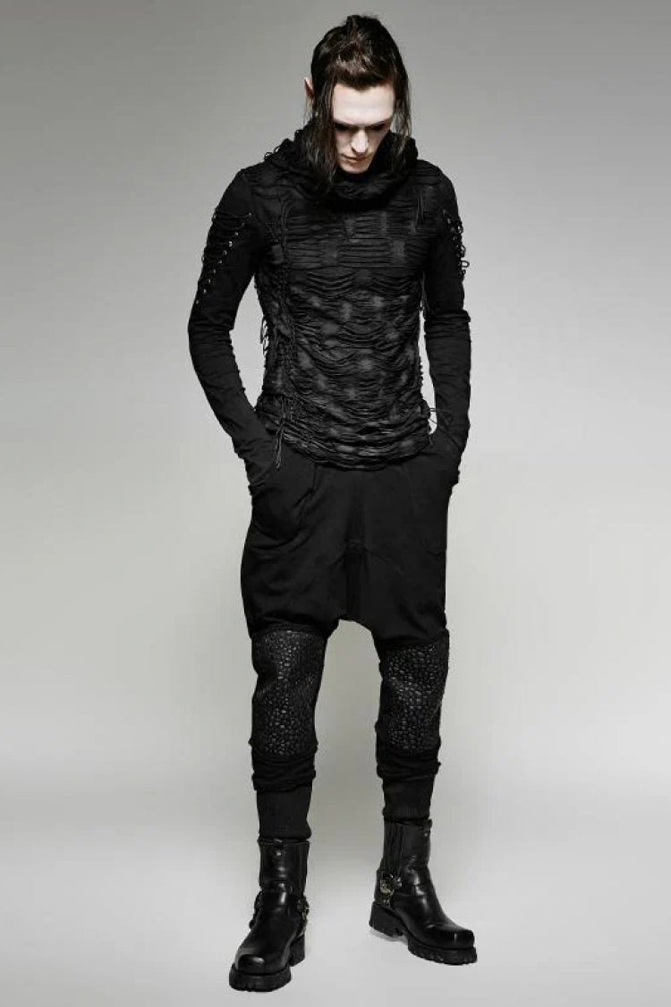 Black Hooded Ripped Men's Gothic Sweater - Product - 2