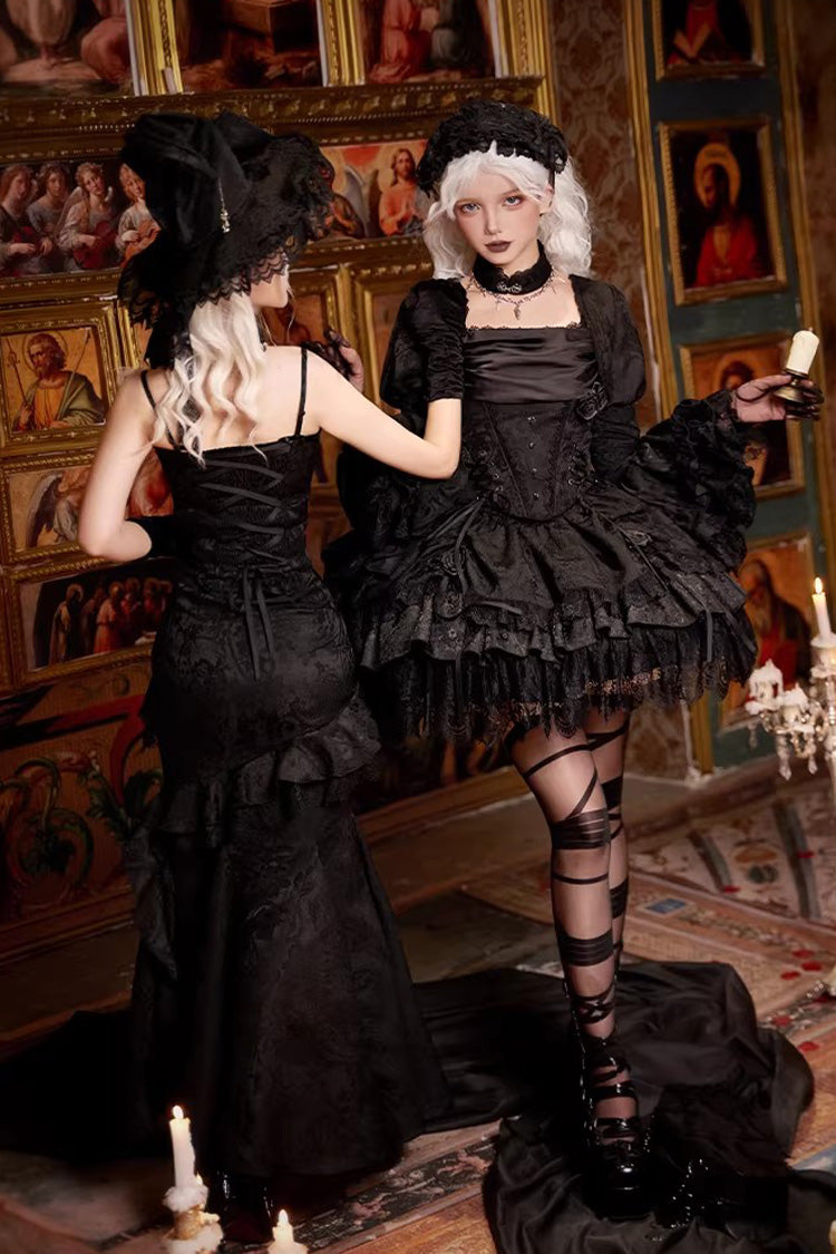 Black  [Letters & Poems · Twilight] Multi-Layered Jacquard Ruffled Witch Gothic Lolita Skirt 2 Versions - Product - 15