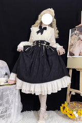 Black [Heart of Rose] High Waisted Ruffle Embroidery Lace-Up Sweet Vintage Elegant Palace Lolita Skirt - Product - 14