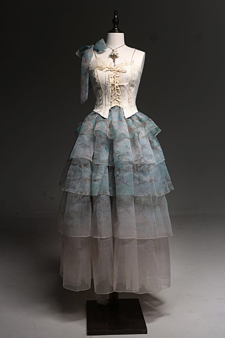 Green Gradient Multi-Layered Print Sweet Lolita Skirt - Product - 3