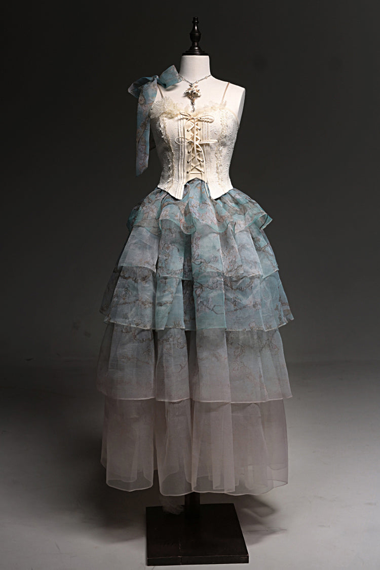Green Gradient Multi-Layered Print Sweet Lolita Skirt - Product - 3