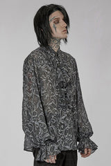 Gray Punk Chiffon Ruffle Stand Collar Wide Brimmed Lantern Sleeves Retro Relief Sculpture Embossing Men's Shirt - Product - 2