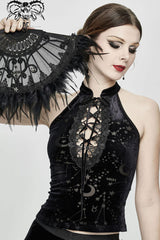 Black Stars And Moon Printing Chest Lace Up Dense Velvet Women's Gothic Vest - Product - 3