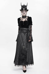 Black Floral Cross Embroidery Chain Women's Gothic Horse-face Long Skirt - Product - 11